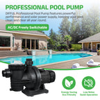 DIFFUL Solar Powered Pool Pump,1.2 HP 72 V AD 60 ft Head For Pool Draining