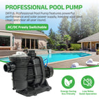 DIFFUL Solar Swimming Pool Pump Supplier For Household 60 ft 1.6 HP 120 GPM AC/DC