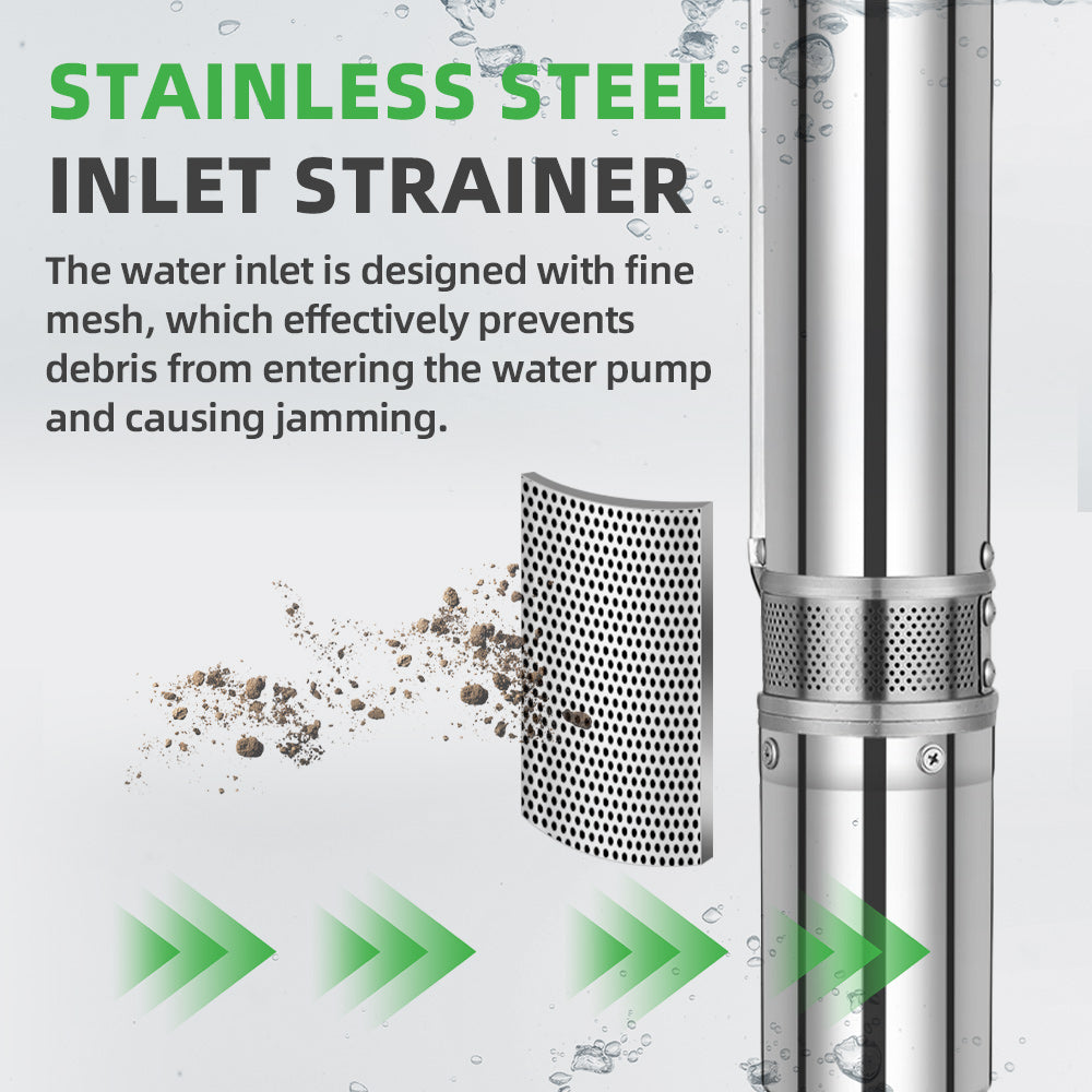 DIFFUL Solar Well Pump Kit, 3 inch 1 HP 72 V DC 310 ft Head For Livestock