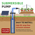 DIFFUL Solar Well Pump Kit, 3 inch 1 HP 72 V DC 310 ft Head For Livestock