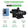 DIFFUL Solar Powered Pool Pump,1.2 HP 72 V AD 60 ft Head For Pool Draining
