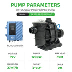 DIFFUL Solar Swimming Pool Pump Supplier For Household 60 ft 1.6 HP 120 GPM AC/DC