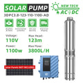DIFFUL Solar Powered Pump, 3 inch 1.5 HP 85 V - 280 V AC/DC 400 ft Head For Livestock