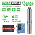 DIFFUL Solar Powered Pump, 3 inch 1.5 HP 85 V - 280 V AC/DC 400 ft Head For Livestock