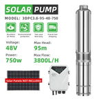 DIFFUL Solar Powered Well Pump, 3 inch LED Display 0.8 HP 15 GPM Flow DC 310 ft Head