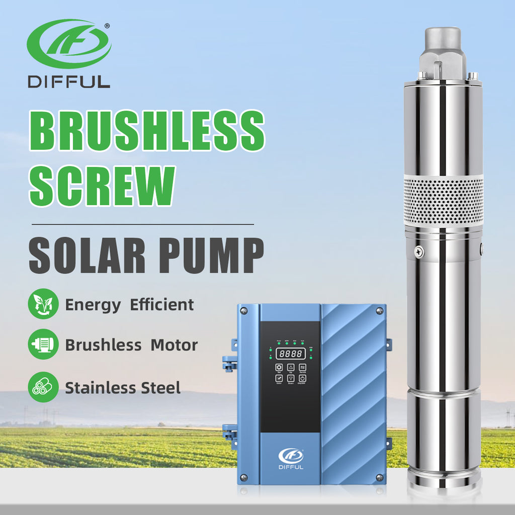 DIFFUL Solar Screw Pump Solutions, 3 inch 1.5 HP 10 GPM Flow 85 V - 280 V AC/DC For Irrigation