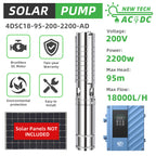 DIFFUL Solar Powered Submersible Pump, 4 inch 3 HP 80 GPM Flow AC/DC 310 ft Head For Livestock