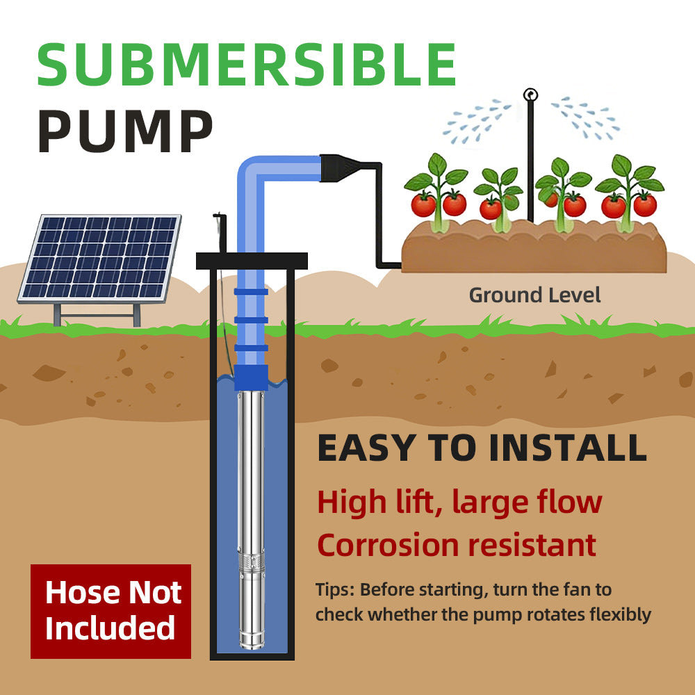 DIFFUL Solar Well Pump Kit , 3 inch 0.5 HP 15 GPM Flow DC For Farmland Irrigation
