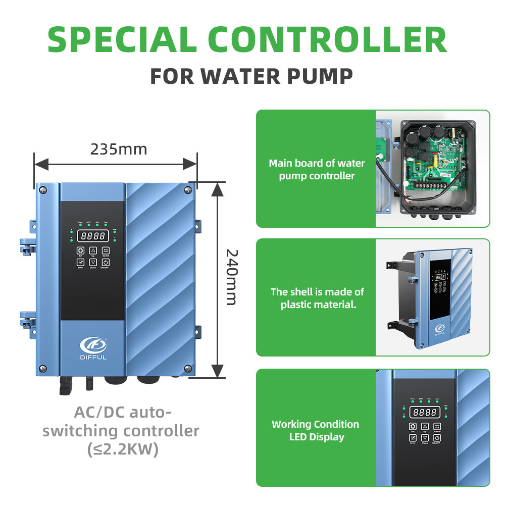 DIFFUL Solar Water Pump Solutions, 4 inch 3 HP 85 V - 280 V AC/DC For Livestock