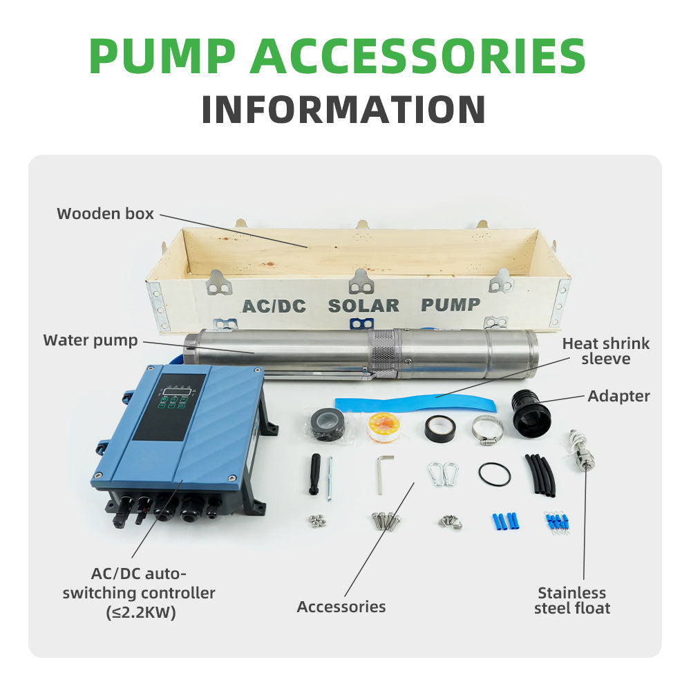 DIFFUL Solar Water Pump Solutions, 3 inch 1 HP 110 V AC/DC 310 ft Head For Farm