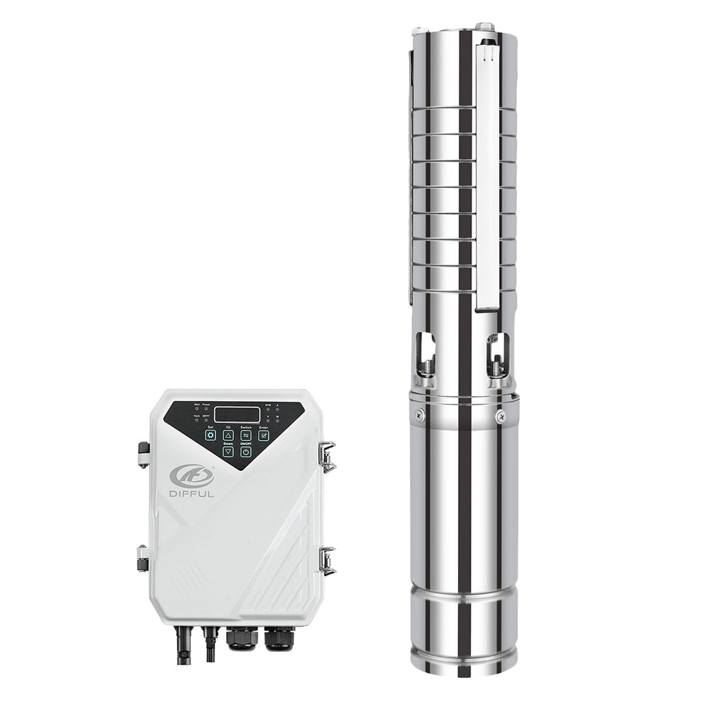 DIFFUL Solar Submersible Water Pump, 4 inch 0.7 HP 48 V DC For Off-Grid Living