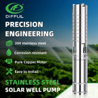 DIFFUL Solar Submersible Water Pump, 4 inch 0.7 HP 48 V DC For Off-Grid Living